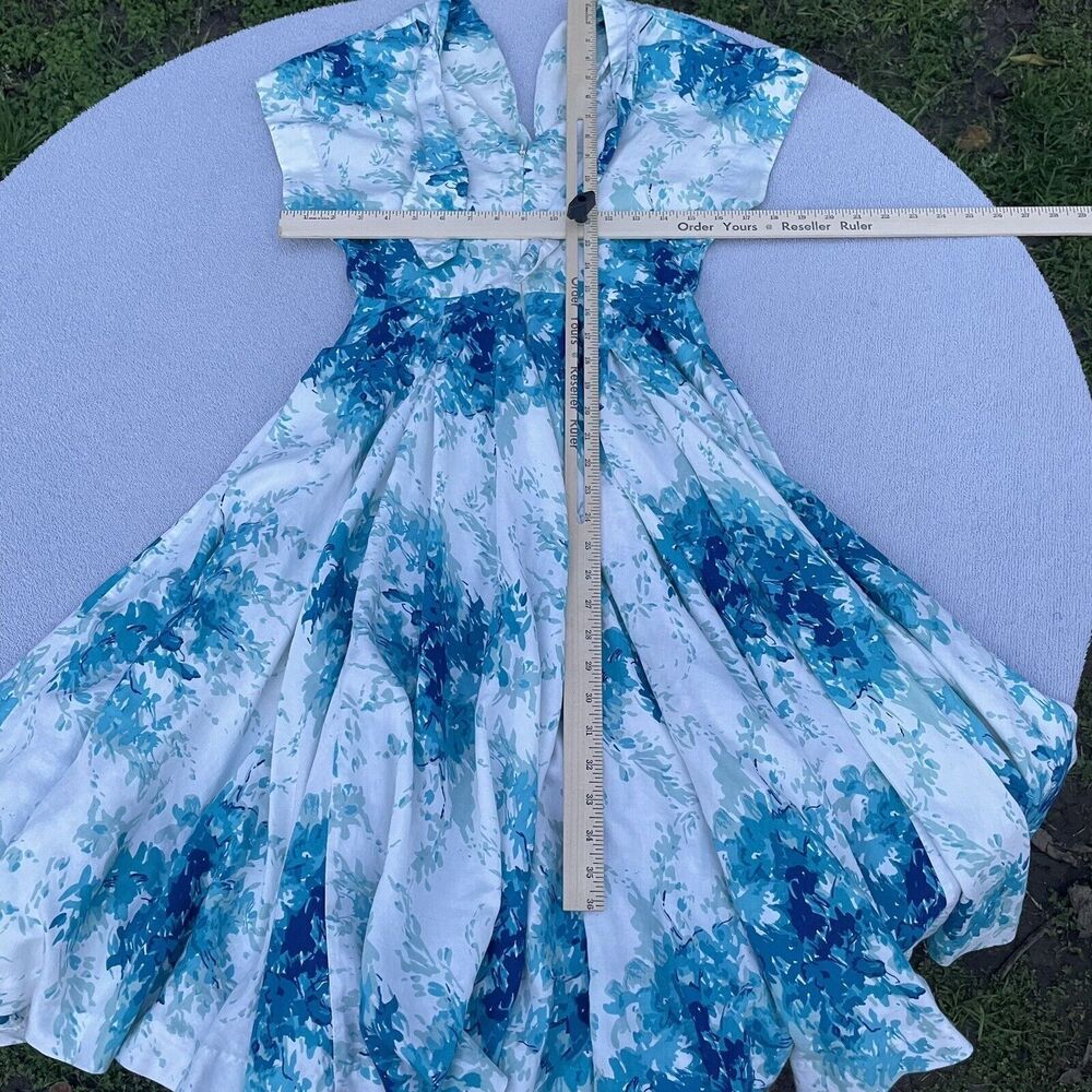 Flared Anabelle Dress Women's 2 Maple White Blue Cotton Vintage Anthropologie - Picture 7 of 16